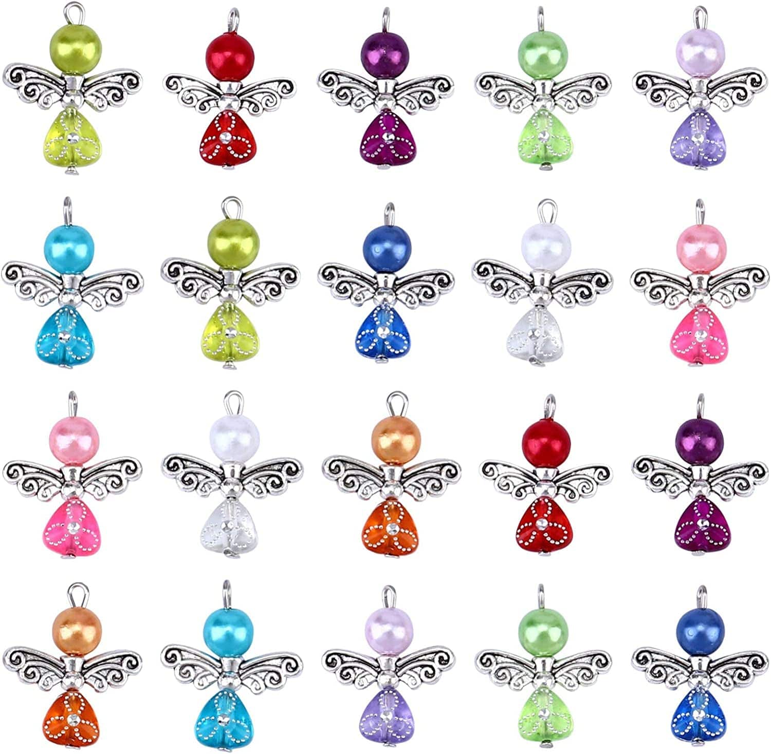 20Pcs Angel Wing Charm Colorful Angel Pendant Pearl Beads Jewelry Making DIY Crafting Accessories for Necklace Bracelet Earring(Mixed)