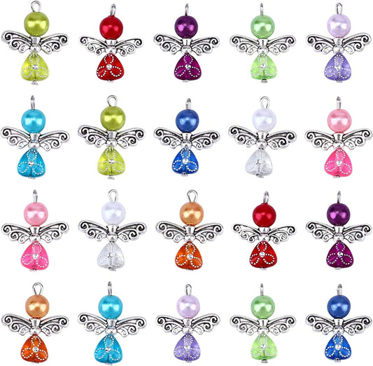 20Pcs Angel Wing Charm Colorful Angel Pendant Pearl Beads Jewelry Making DIY Crafting Accessories for Necklace Bracelet Earring(Mixed)