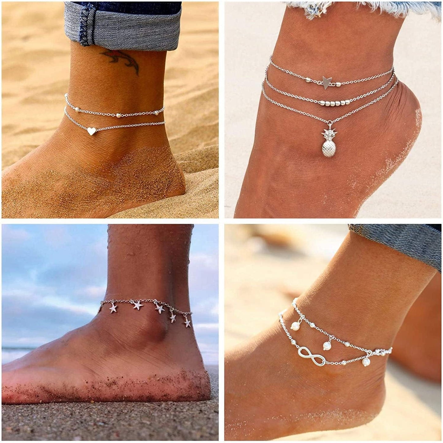 20Pcs Ankle Bracelets for Women Silver Gold Anklet Set Boho Anklets Bracelets Layered Adjustable Chain Beach Barefoot Foot Jewelry Apparel & Accessories > Jewelry > Anklets KOHOTA