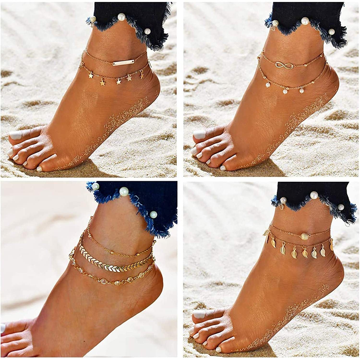 20Pcs Ankle Bracelets for Women Silver Gold Anklet Set Boho Anklets Bracelets Layered Adjustable Chain Beach Barefoot Foot Jewelry Apparel & Accessories > Jewelry > Anklets KOHOTA