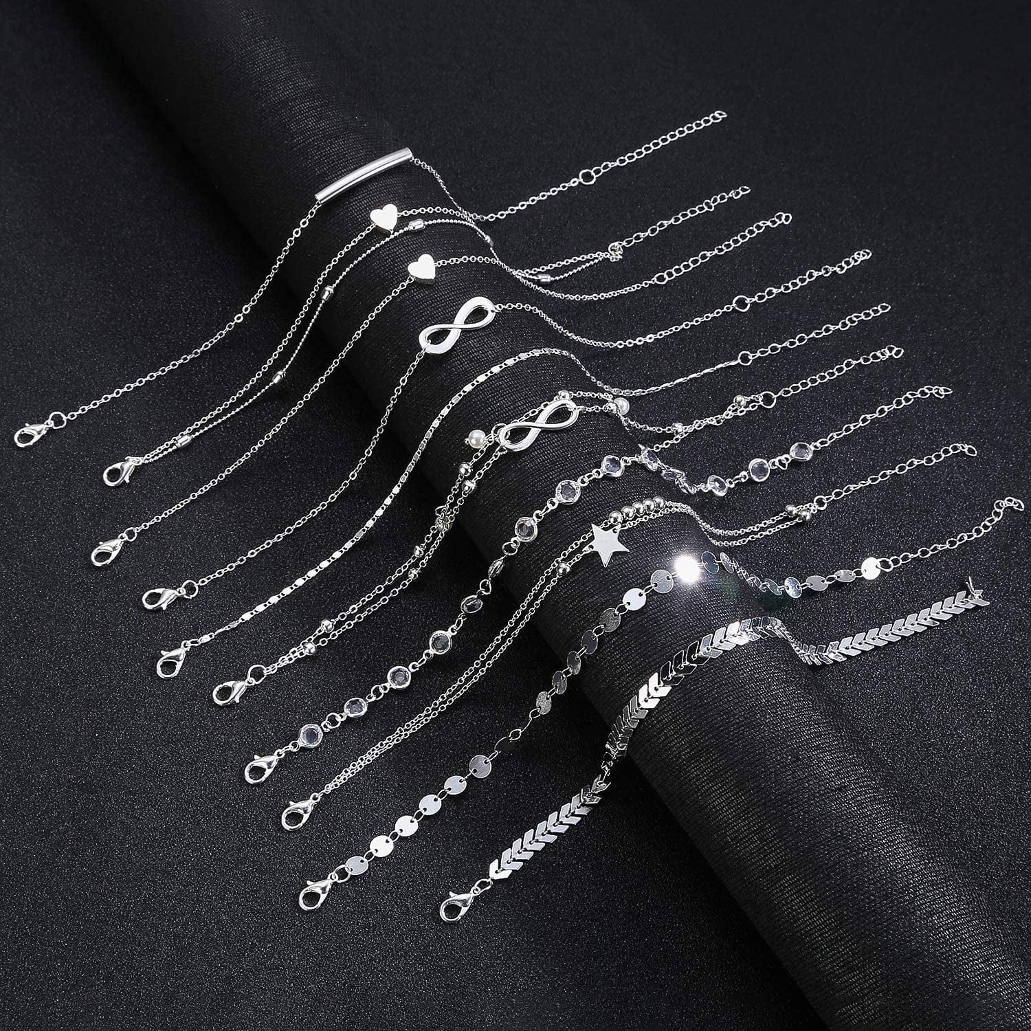 20Pcs Ankle Bracelets for Women Silver Gold Anklet Set Boho Anklets Bracelets Layered Adjustable Chain Beach Barefoot Foot Jewelry Apparel & Accessories > Jewelry > Anklets KOHOTA