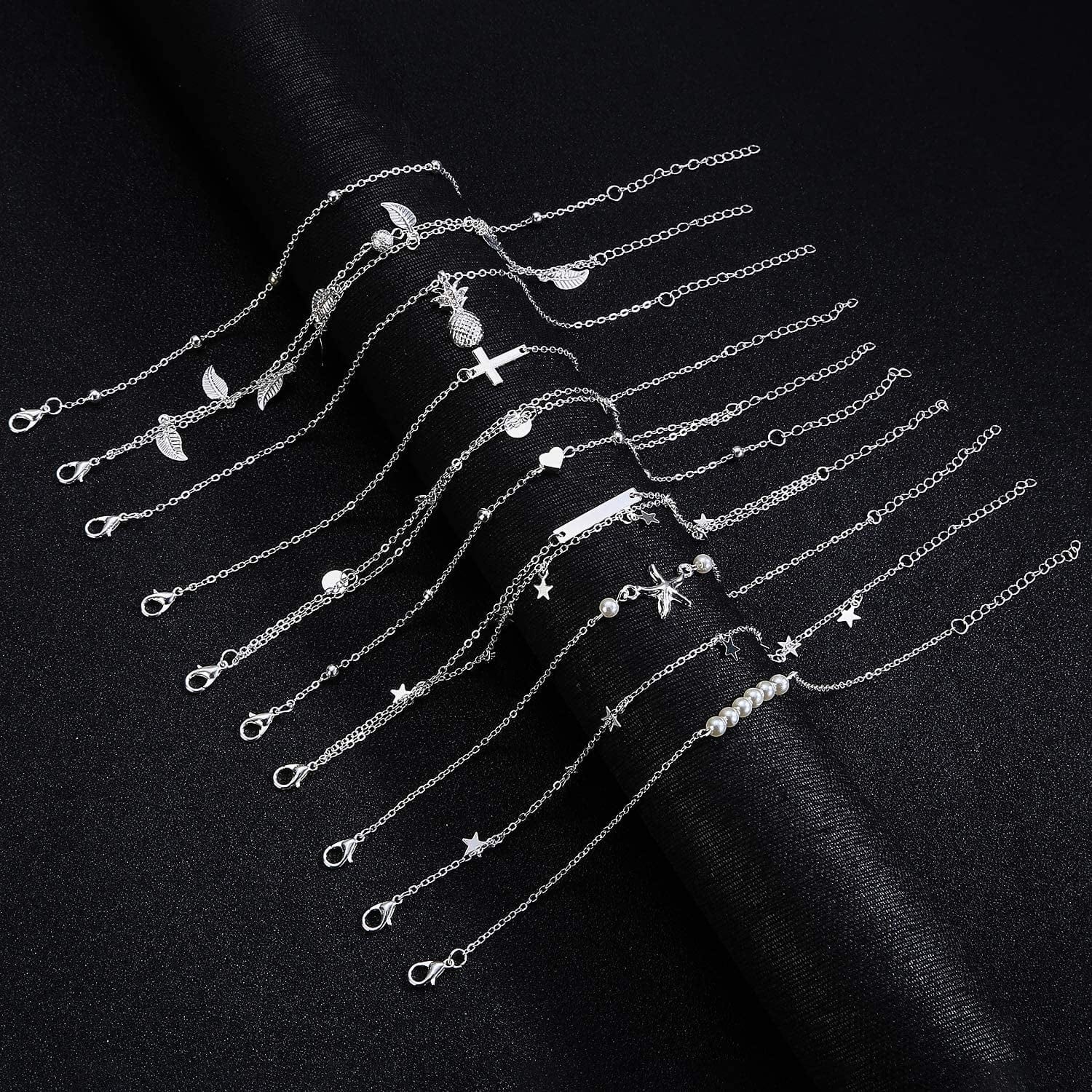 20Pcs Ankle Bracelets for Women Silver Gold Anklet Set Boho Anklets Bracelets Layered Adjustable Chain Beach Barefoot Foot Jewelry Apparel & Accessories > Jewelry > Anklets KOHOTA