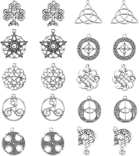 20Pcs Celtic Knot Charms Pagan Charms Pendants Antique Silver Charms DIY Jewelry Making Bracelets Necklace for Beginners Adults