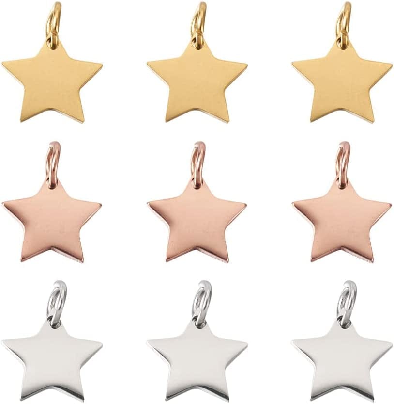 20Pcs Cubic Zirconia Star Charms Pendants for Bracelet Necklace Earring Jewelry Making, Light Gold & Silver Gold & Golden & Stainless Steel Color# Star