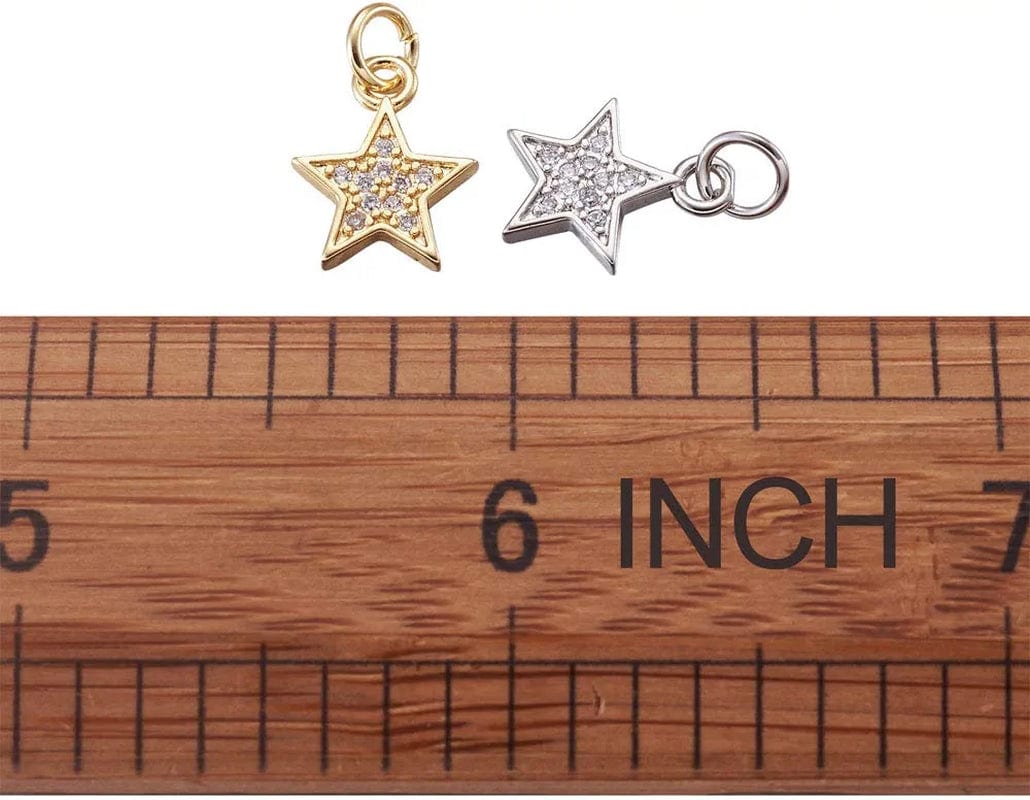 20Pcs Cubic Zirconia Star Charms Pendants for Bracelet Necklace Earring Jewelry Making, Light Gold & Silver