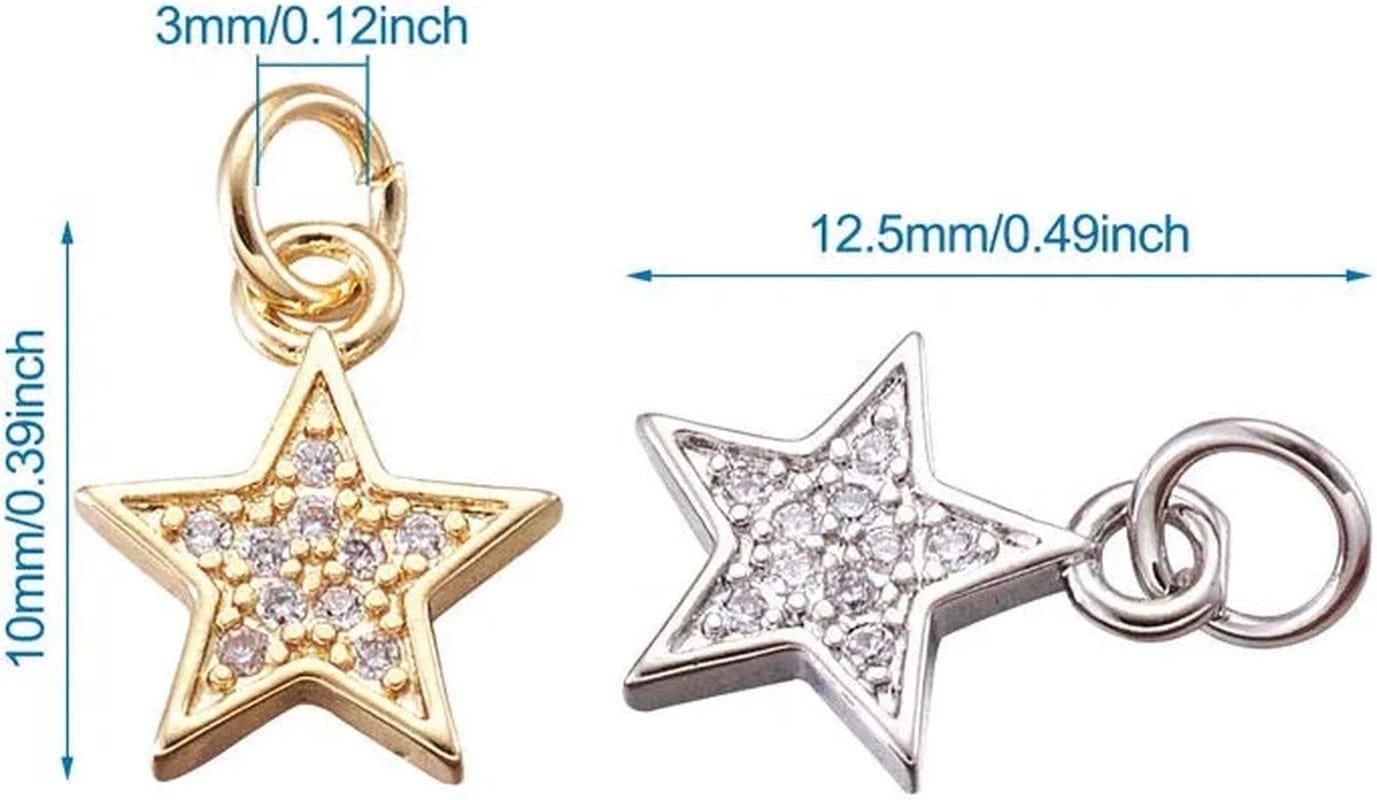 20Pcs Cubic Zirconia Star Charms Pendants for Bracelet Necklace Earring Jewelry Making, Light Gold & Silver