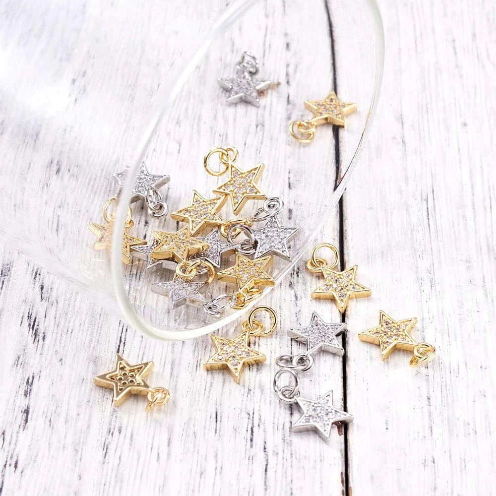 20Pcs Cubic Zirconia Star Charms Pendants for Bracelet Necklace Earring Jewelry Making, Light Gold & Silver