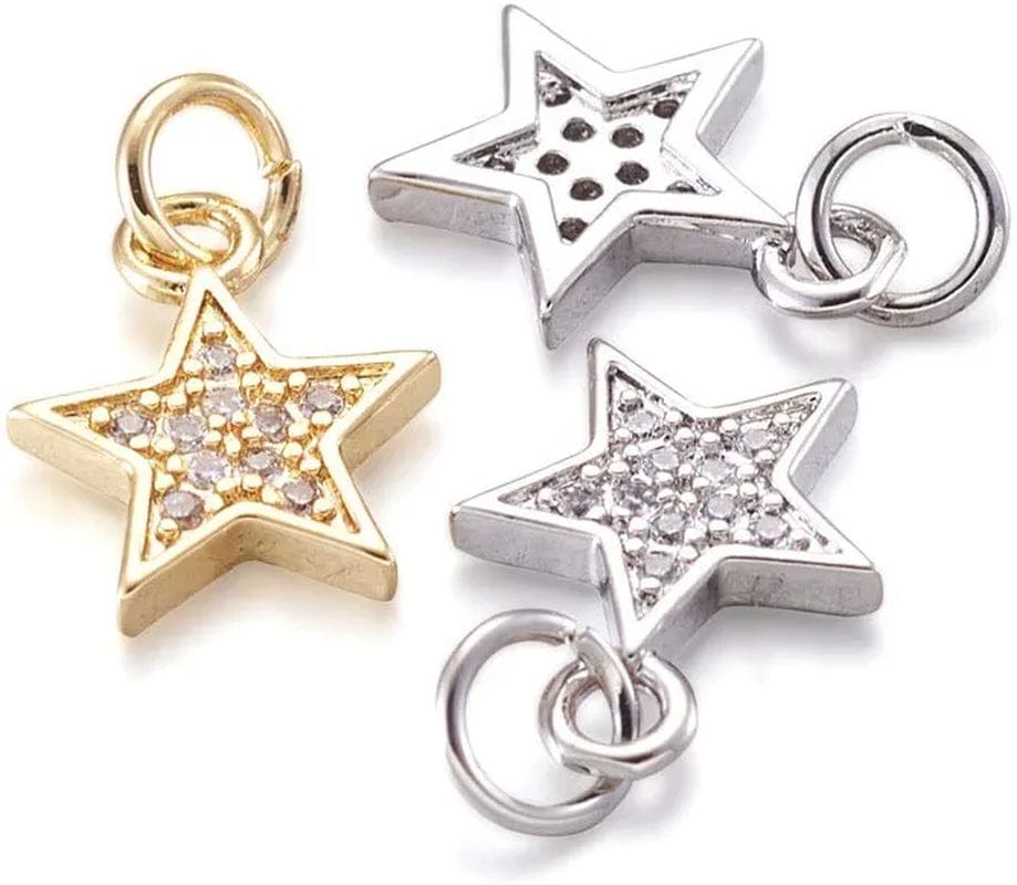 20Pcs Cubic Zirconia Star Charms Pendants for Bracelet Necklace Earring Jewelry Making, Light Gold & Silver