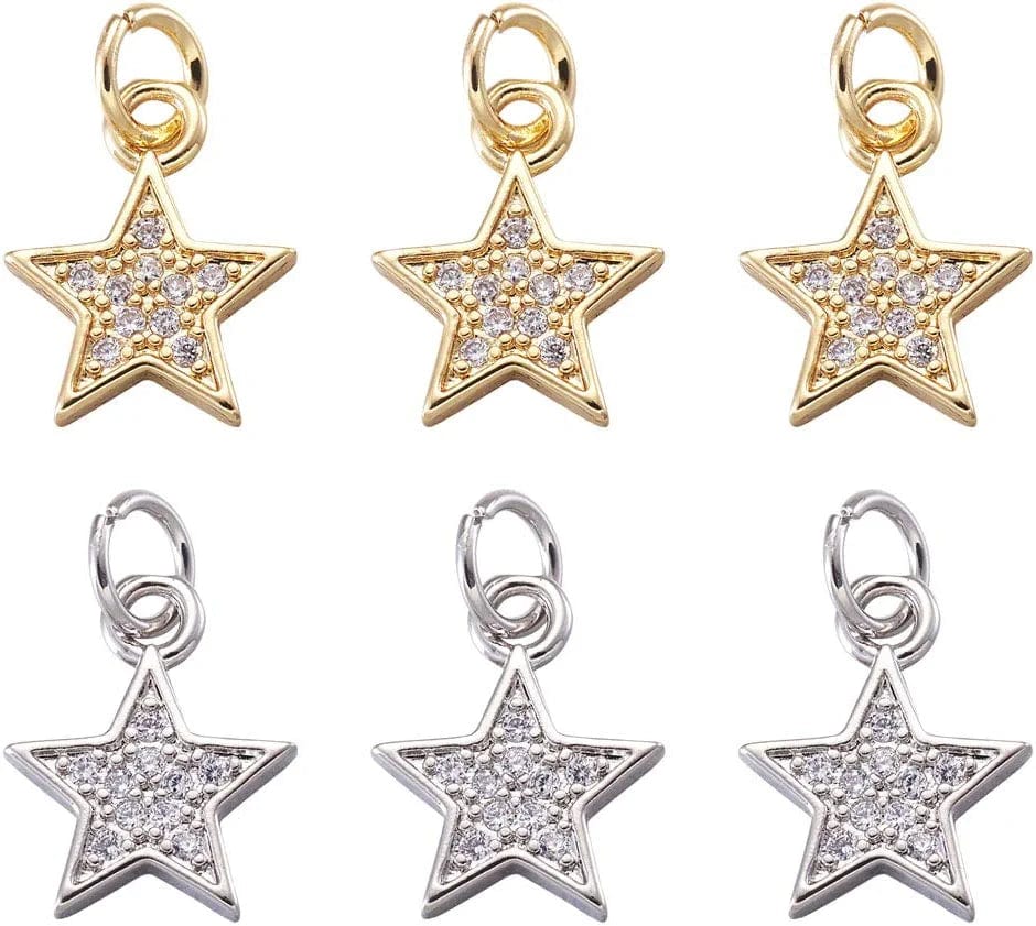 20Pcs Cubic Zirconia Star Charms Pendants for Bracelet Necklace Earring Jewelry Making, Light Gold & Silver Light Gold & Silver Color, Star