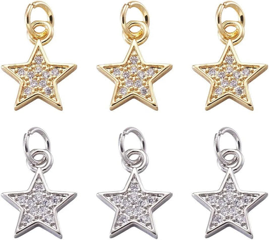 20Pcs Cubic Zirconia Star Charms Pendants for Bracelet Necklace Earring Jewelry Making, Light Gold & Silver Light Gold & Silver Color, Star