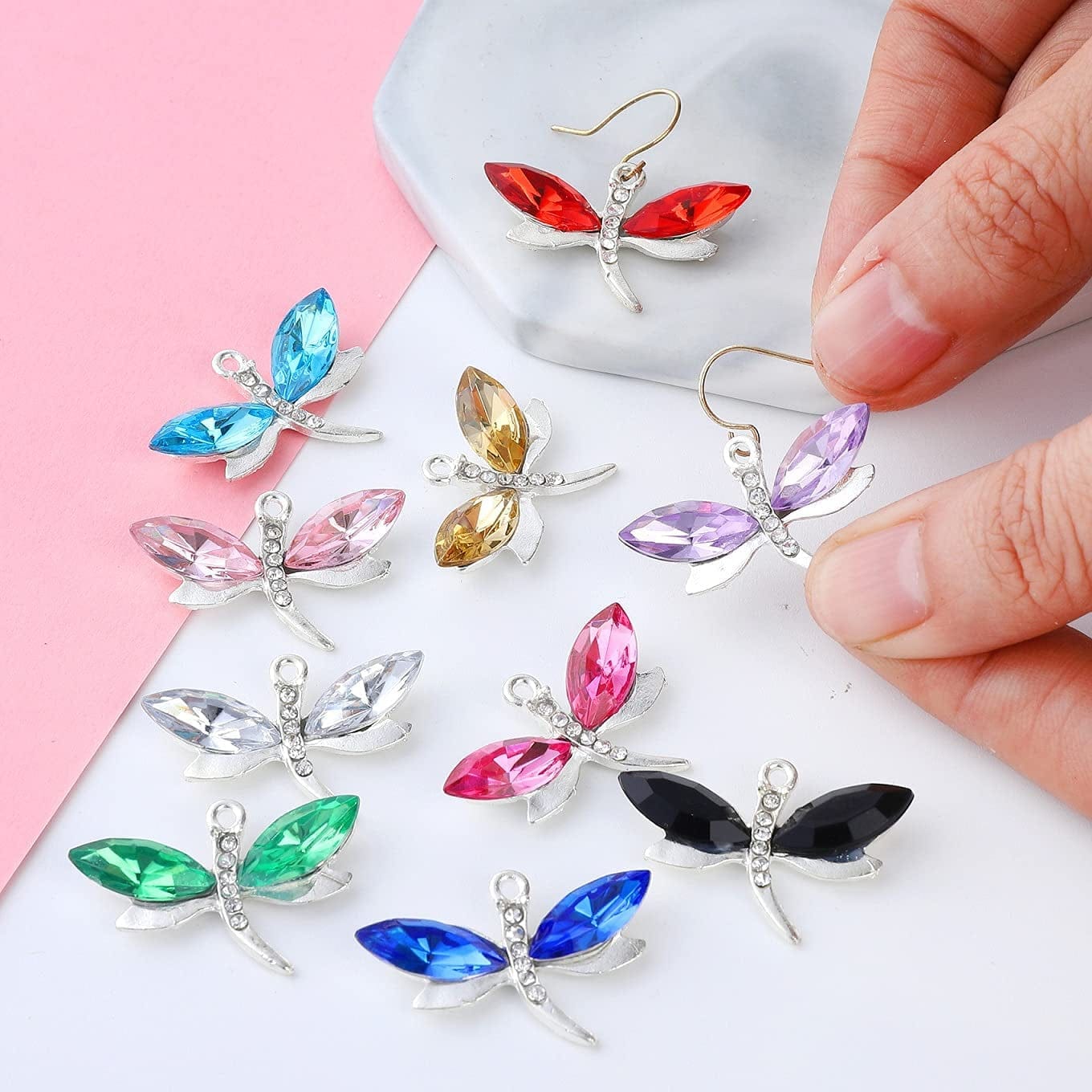 20PCS Dragonfly Charms for Jewelry Making, Diamond Metal Enamel Pendant Charms, for Necklace Bracelet Earring DIY Jewelry Making Accessories, 10 Colors