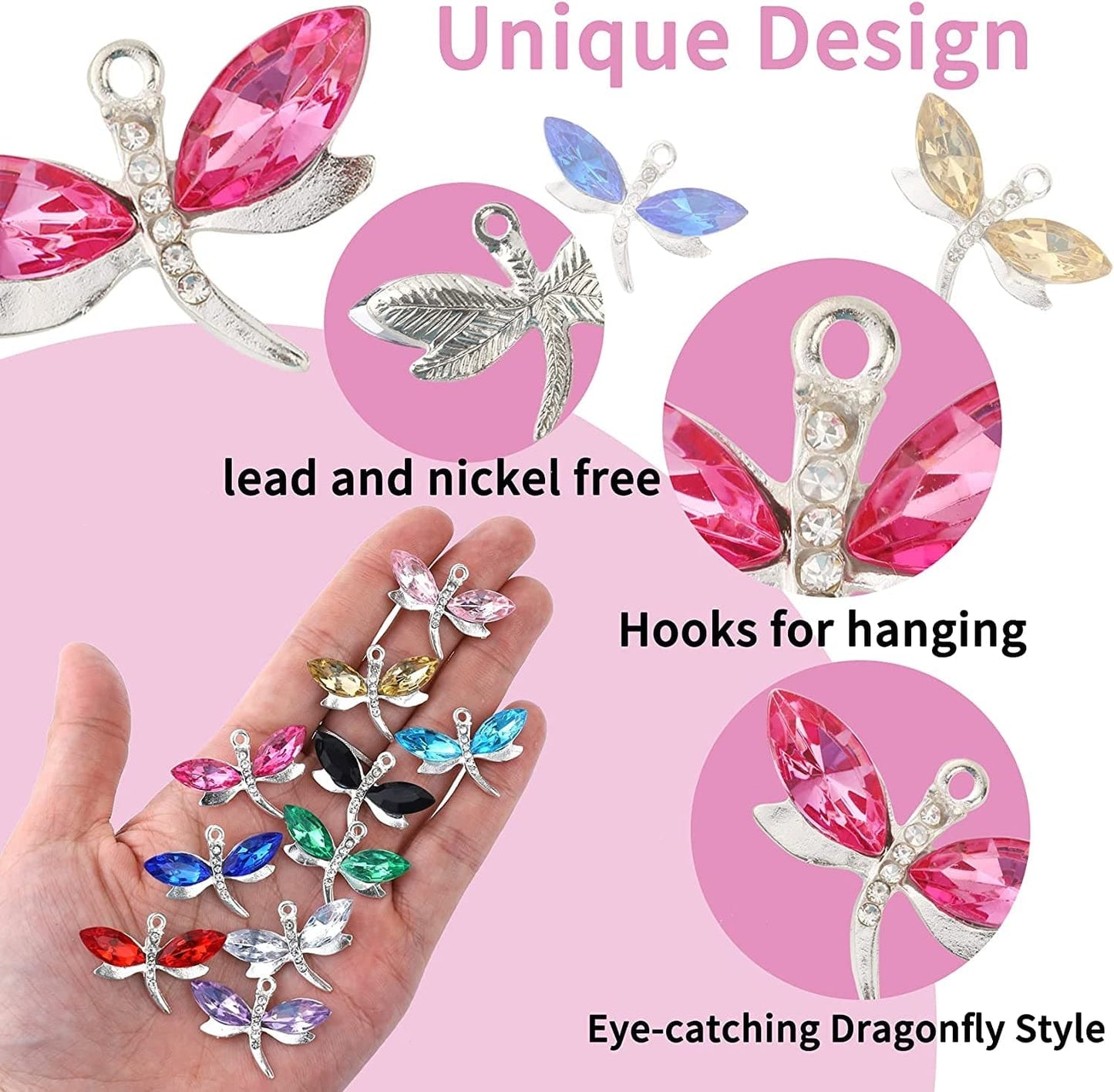 20PCS Dragonfly Charms for Jewelry Making, Diamond Metal Enamel Pendant Charms, for Necklace Bracelet Earring DIY Jewelry Making Accessories, 10 Colors