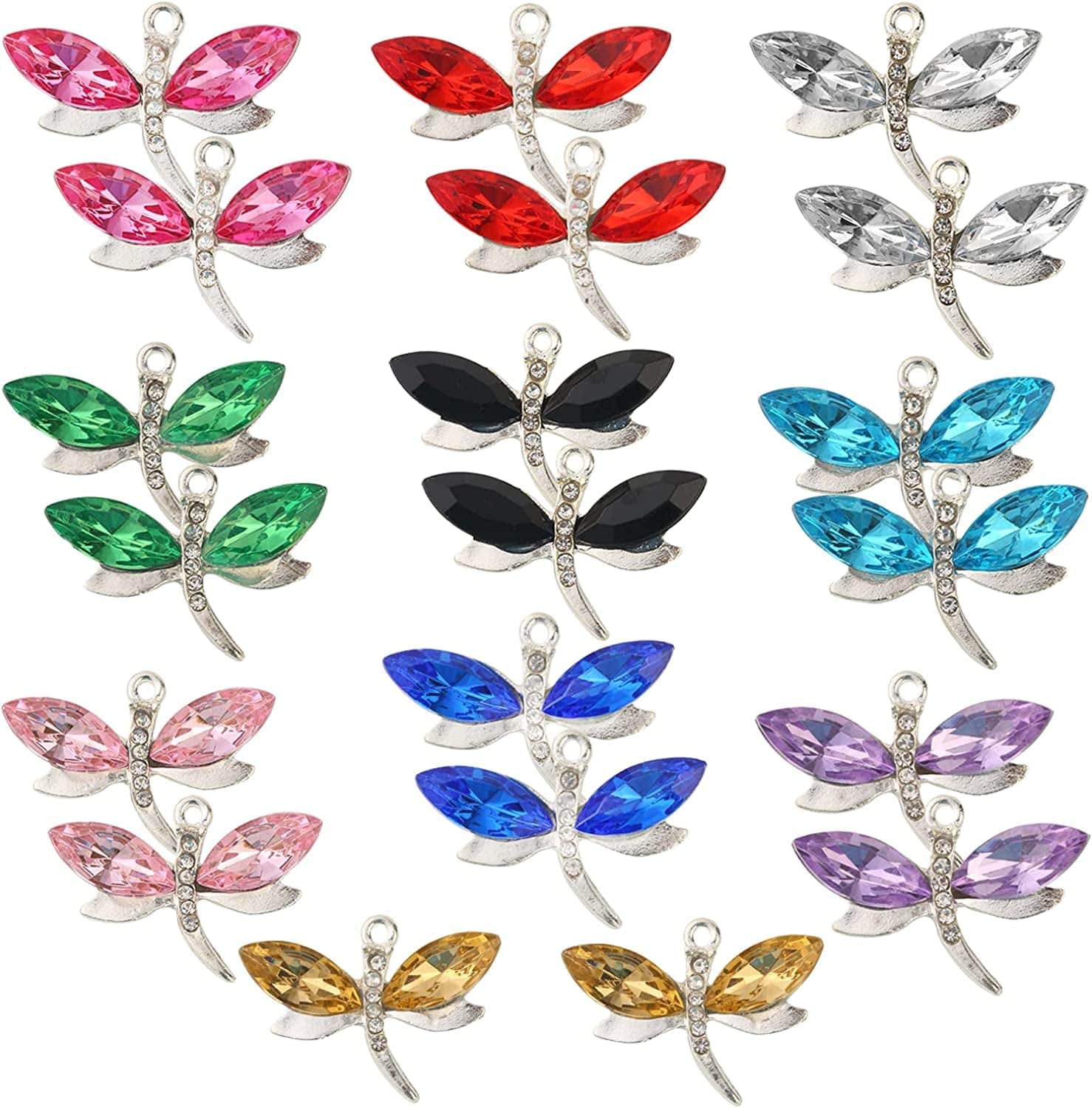 20PCS Dragonfly Charms for Jewelry Making, Diamond Metal Enamel Pendant Charms, for Necklace Bracelet Earring DIY Jewelry Making Accessories, 10 Colors
