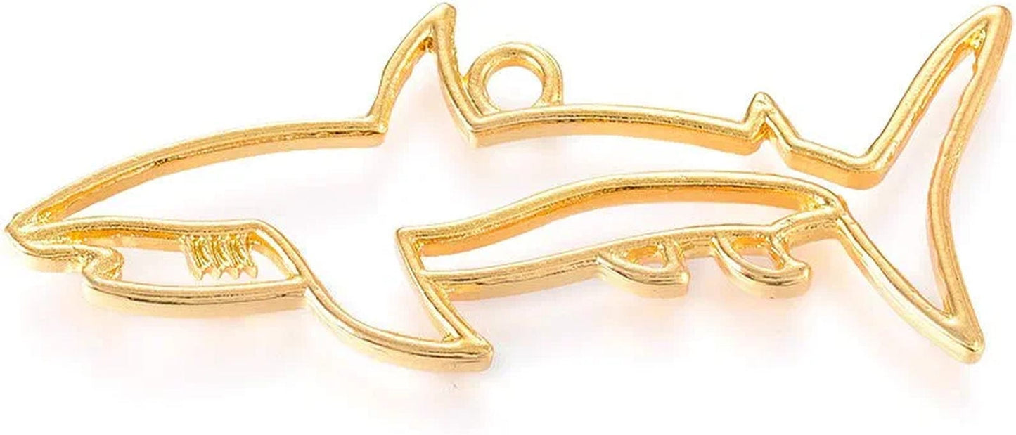 20Pcs Flower Alloy Open Back Bezel Pendants 30X28X2.5Mm Sakura Hollow Frame Pendant Charms for DIY UV Resin Pressed Flower Jewelry Making Shark,19x47.5x2mm