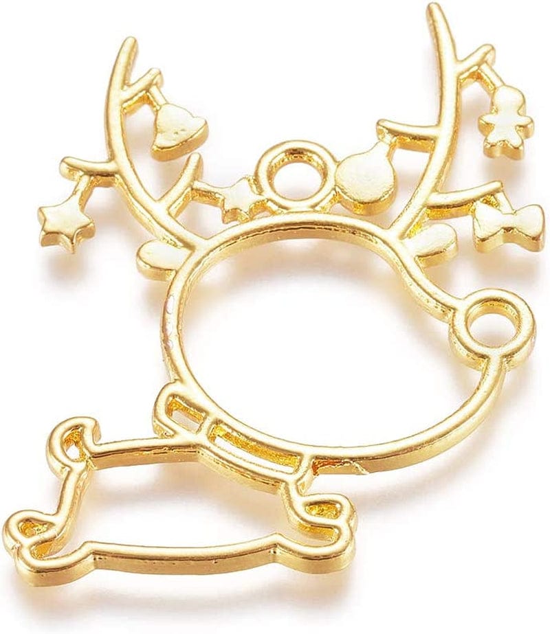 20Pcs Flower Alloy Open Back Bezel Pendants 30X28X2.5Mm Sakura Hollow Frame Pendant Charms for DIY UV Resin Pressed Flower Jewelry Making Christmas Reindeer,35x34x1.5mm