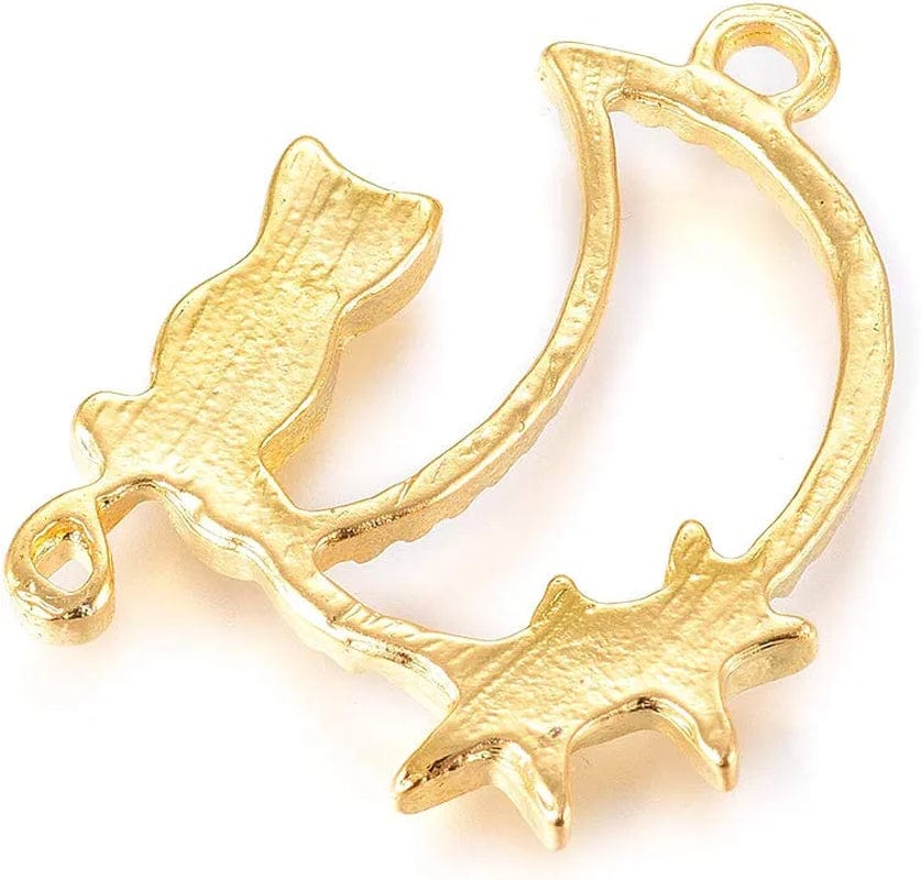 20Pcs Flower Alloy Open Back Bezel Pendants 30X28X2.5Mm Sakura Hollow Frame Pendant Charms for DIY UV Resin Pressed Flower Jewelry Making Moon & Cat,28x21x2mm