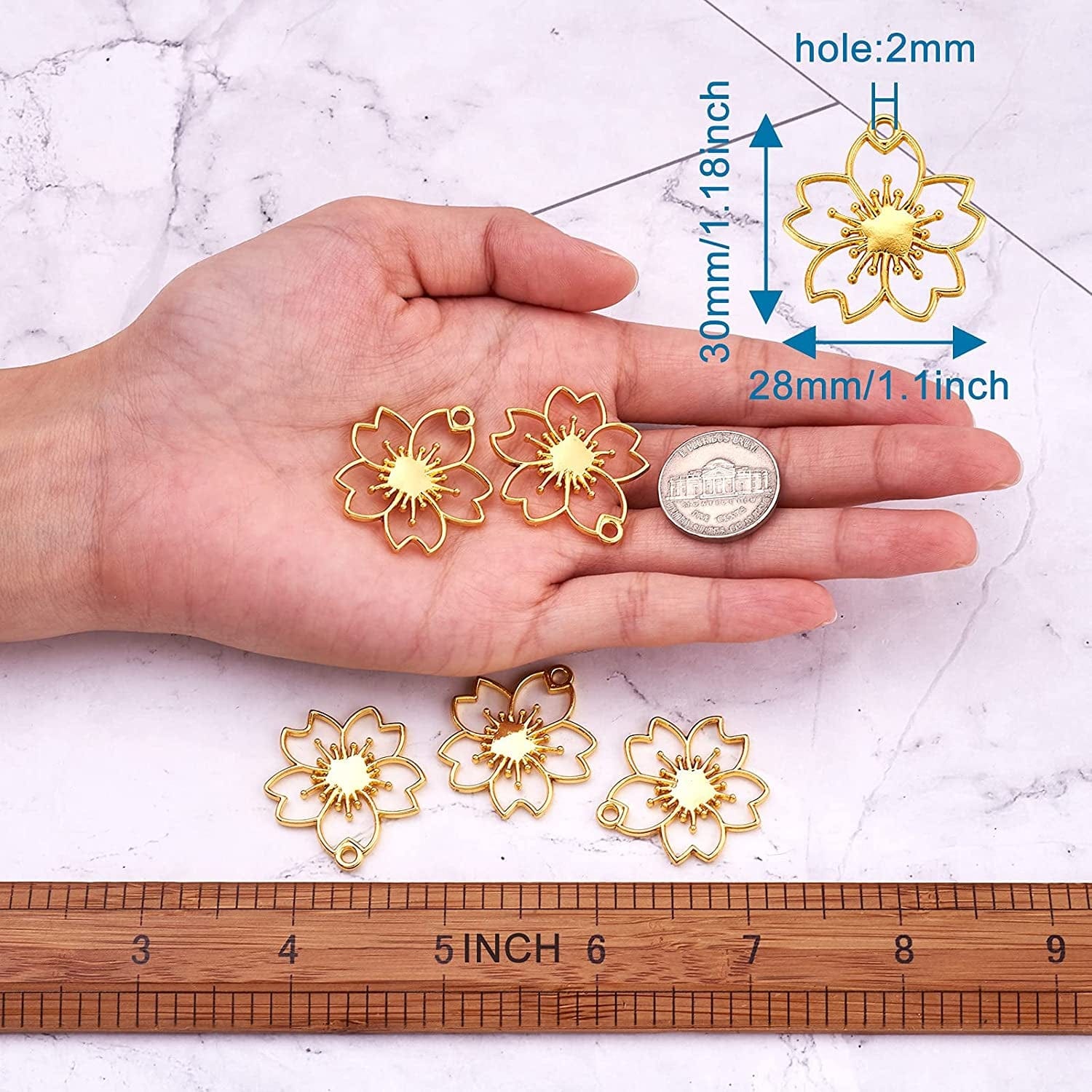 20Pcs Flower Alloy Open Back Bezel Pendants 30X28X2.5Mm Sakura Hollow Frame Pendant Charms for DIY UV Resin Pressed Flower Jewelry Making