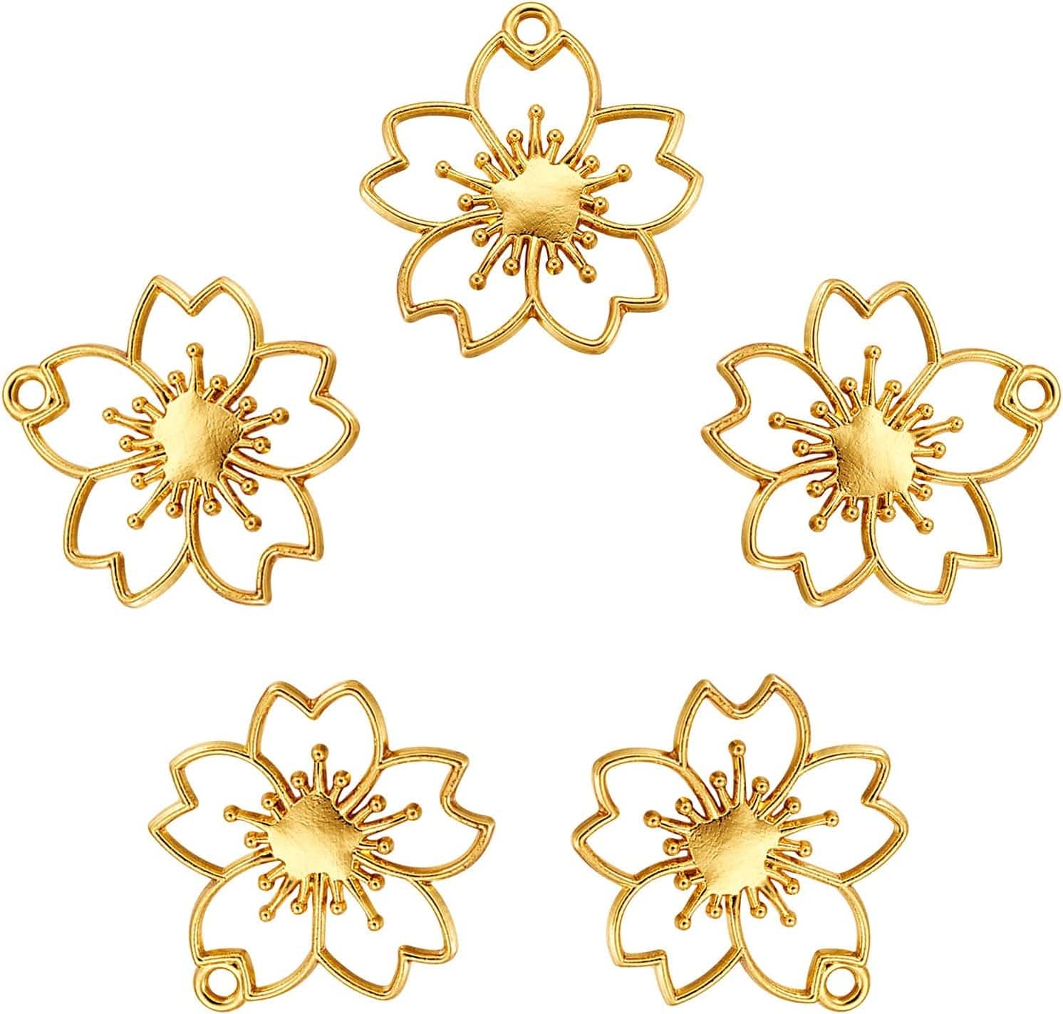 20Pcs Flower Alloy Open Back Bezel Pendants 30X28X2.5Mm Sakura Hollow Frame Pendant Charms for DIY UV Resin Pressed Flower Jewelry Making