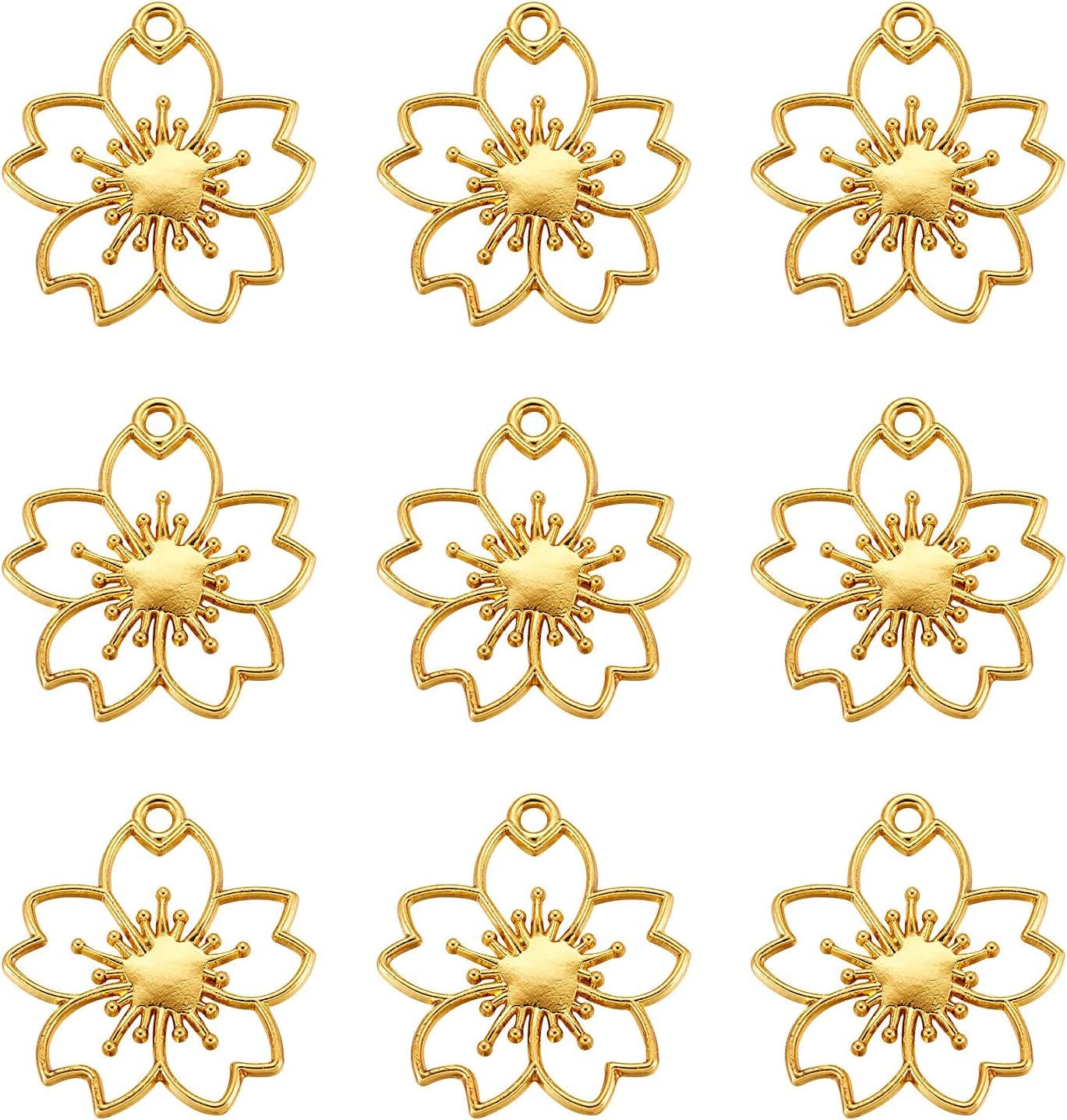 20Pcs Flower Alloy Open Back Bezel Pendants 30X28X2.5Mm Sakura Hollow Frame Pendant Charms for DIY UV Resin Pressed Flower Jewelry Making Flower,30x28x2.5mm