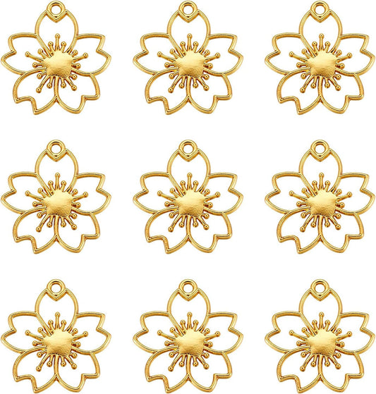 20Pcs Flower Alloy Open Back Bezel Pendants 30X28X2.5Mm Sakura Hollow Frame Pendant Charms for DIY UV Resin Pressed Flower Jewelry Making Flower,30x28x2.5mm