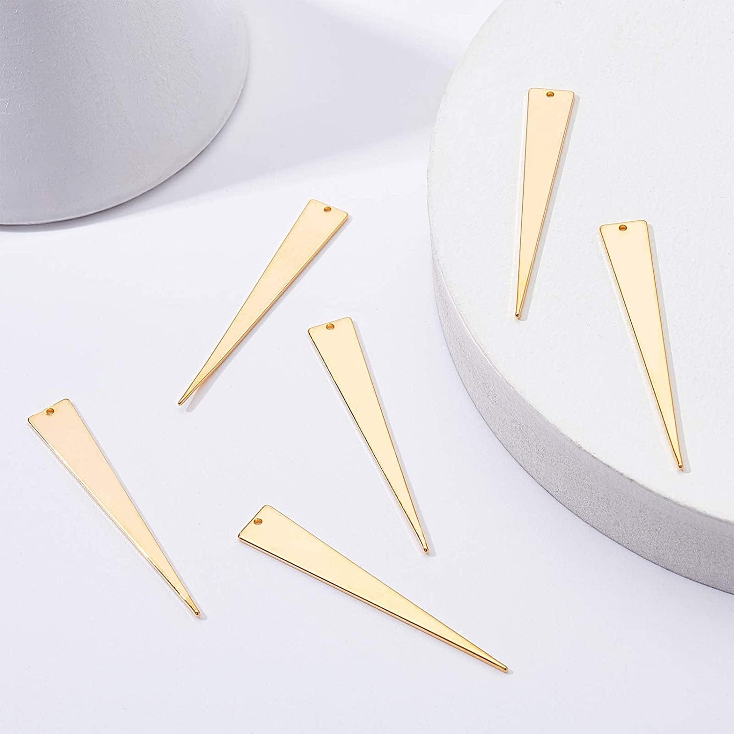 20Pcs Gold Triangle Brass Charms 18K Gold Plated Pendant Charm (51X8X1Mm) for Earrings Bracelet Necklace Jewelry Making