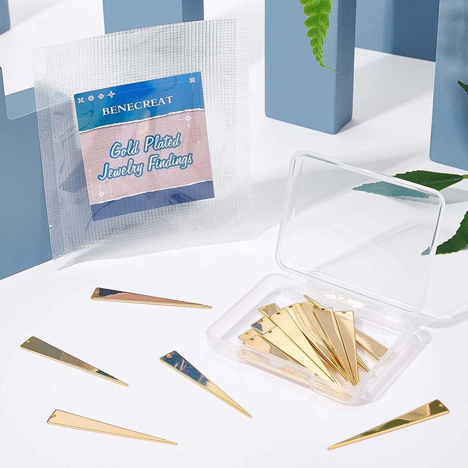 20Pcs Gold Triangle Brass Charms 18K Gold Plated Pendant Charm (51X8X1Mm) for Earrings Bracelet Necklace Jewelry Making