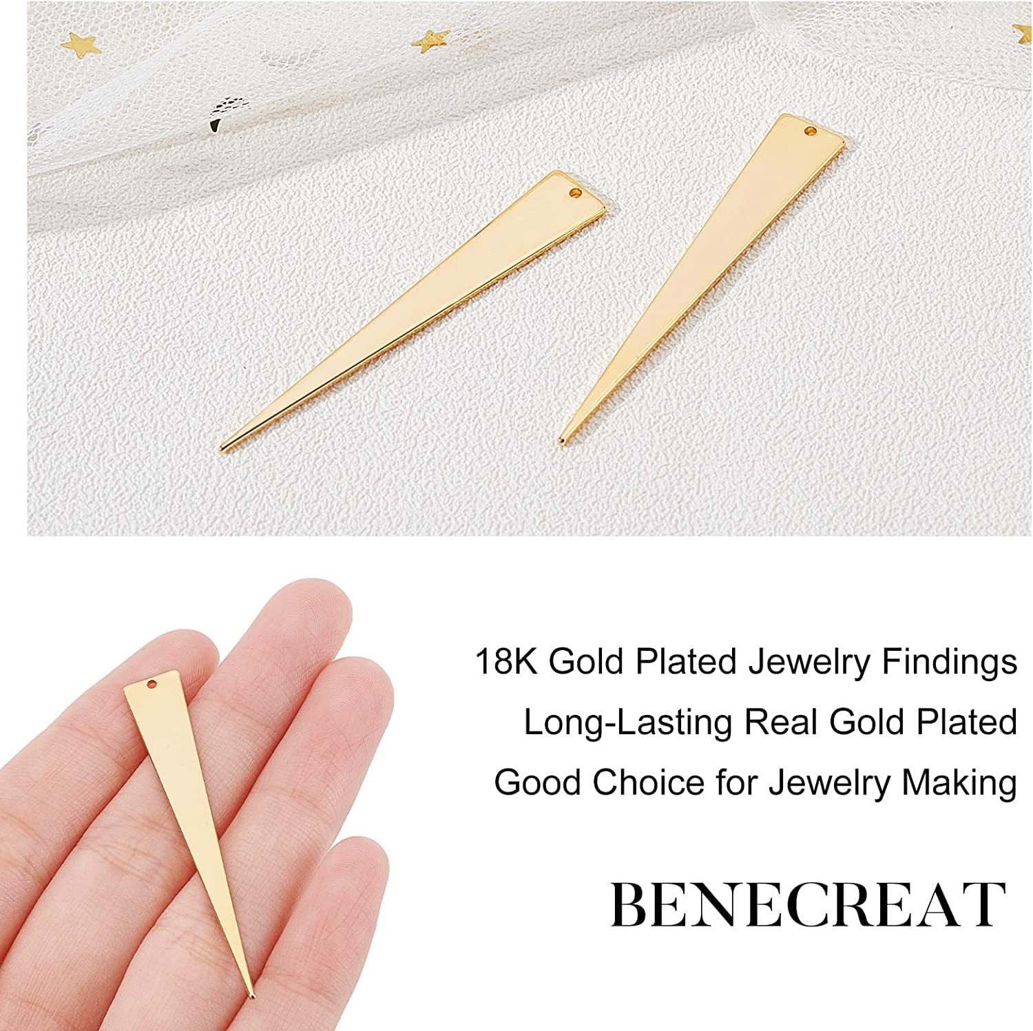 20Pcs Gold Triangle Brass Charms 18K Gold Plated Pendant Charm (51X8X1Mm) for Earrings Bracelet Necklace Jewelry Making