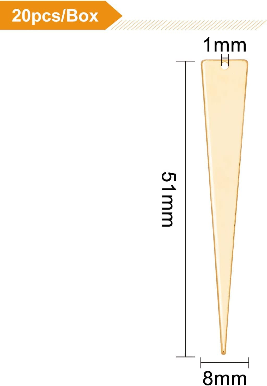 20Pcs Gold Triangle Brass Charms 18K Gold Plated Pendant Charm (51X8X1Mm) for Earrings Bracelet Necklace Jewelry Making