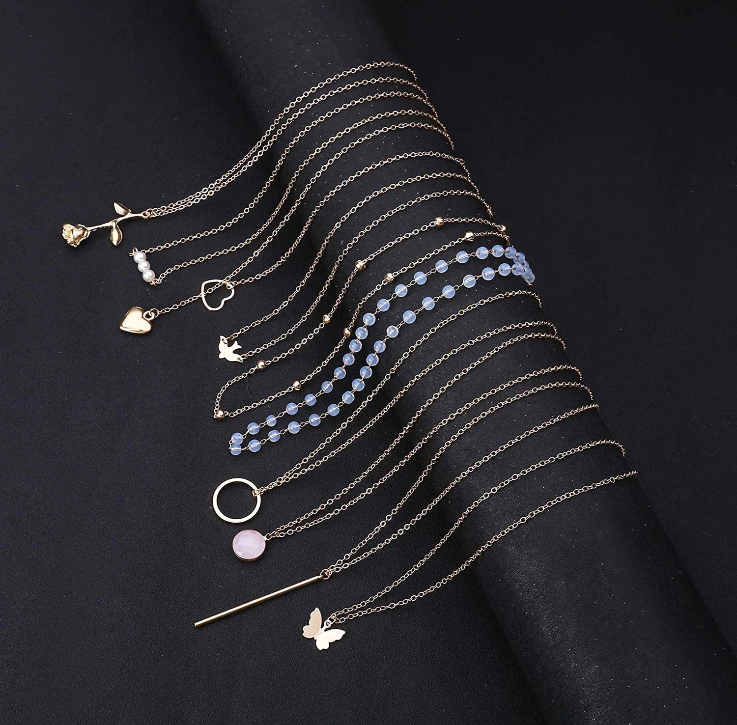 20PCS Layered Choker Necklaces for Women,Gold Silver Coin Bar Pendant Y Necklace Multilayer Cute Moon Star Pearl Necklace Adjustable Chain Choker Necklaces Set for Teen Girls Women
