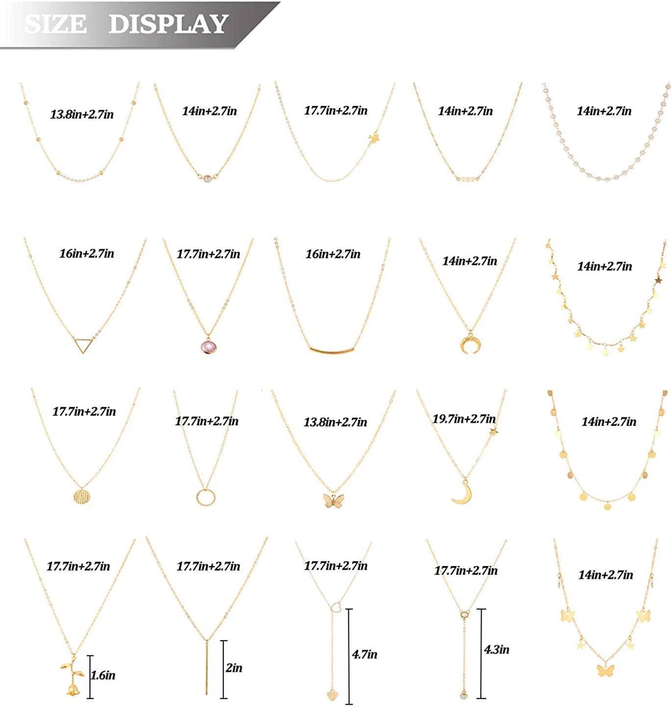 20PCS Layered Choker Necklaces for Women,Gold Silver Coin Bar Pendant Y Necklace Multilayer Cute Moon Star Pearl Necklace Adjustable Chain Choker Necklaces Set for Teen Girls Women