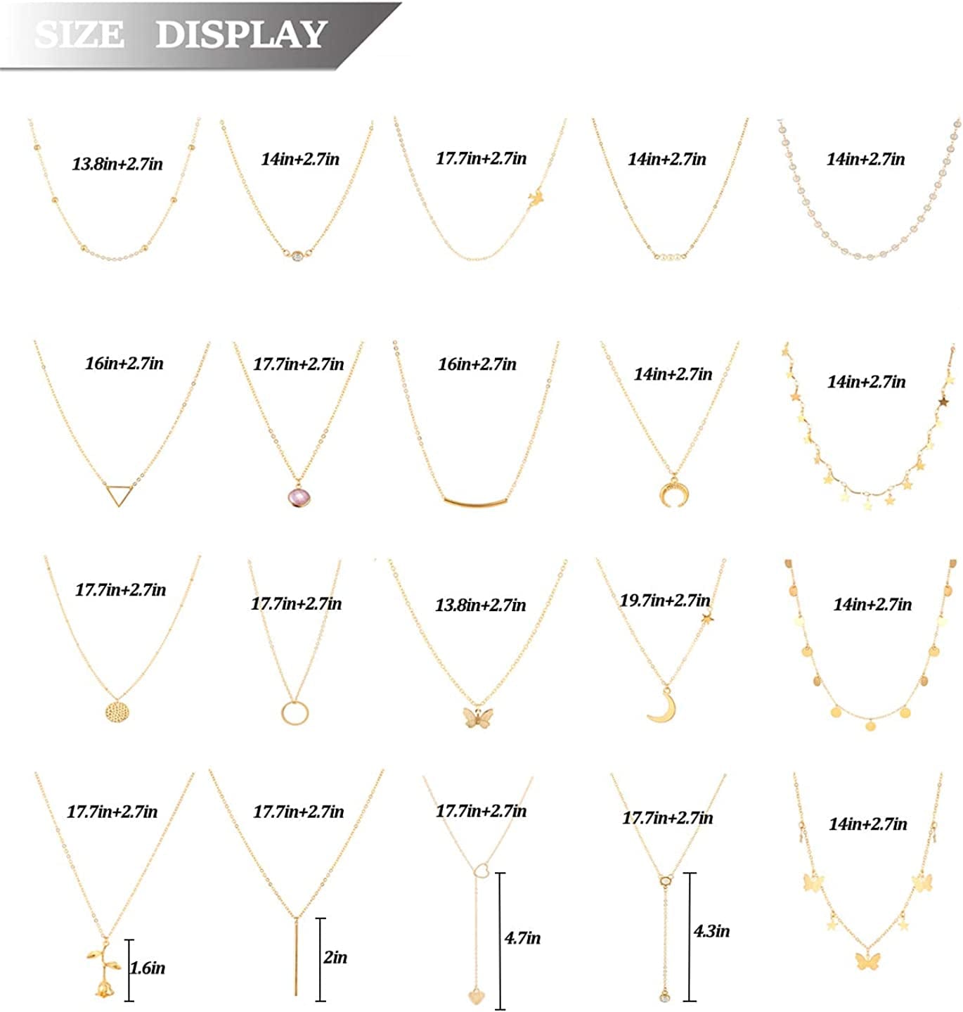 20PCS Layered Choker Necklaces for Women,Gold Silver Coin Bar Pendant Y Necklace Multilayer Cute Moon Star Pearl Necklace Adjustable Chain Choker Necklaces Set for Teen Girls Women