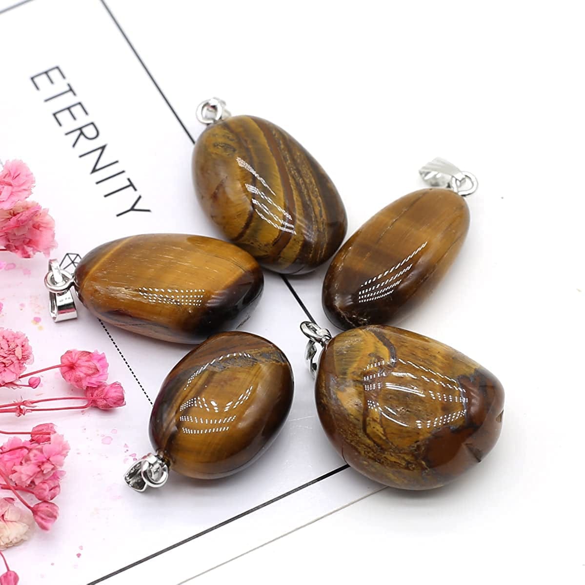 20Pcs Natural Crystals Stone Pendant Amethyst Rose Quartz Smooth Polished Gemstone Charms for Jewelry Making DIY Necklace Earrings