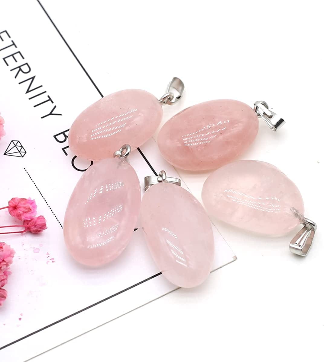 20Pcs Natural Crystals Stone Pendant Amethyst Rose Quartz Smooth Polished Gemstone Charms for Jewelry Making DIY Necklace Earrings