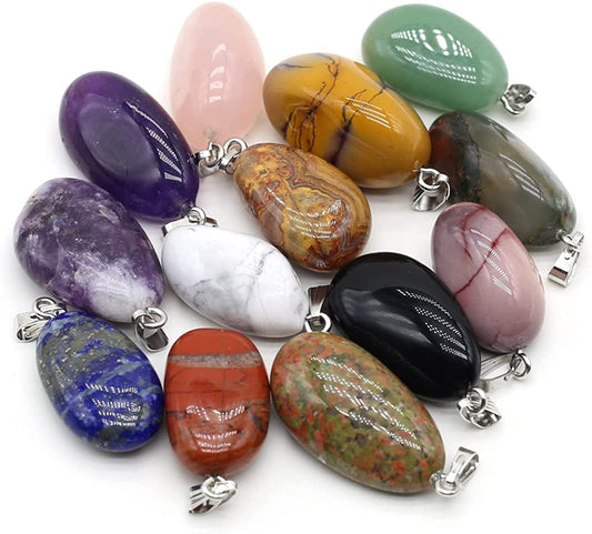 20Pcs Natural Crystals Stone Pendant Amethyst Rose Quartz Smooth Polished Gemstone Charms for Jewelry Making DIY Necklace Earrings