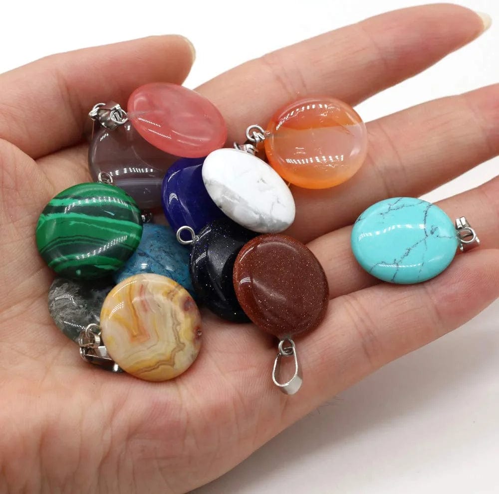 20PCS Natural Oblate Shape Mixed Color Gemstone Stone Pendants Charms Pendants for Necklace Bracelet Jewelry Making Mixed Color