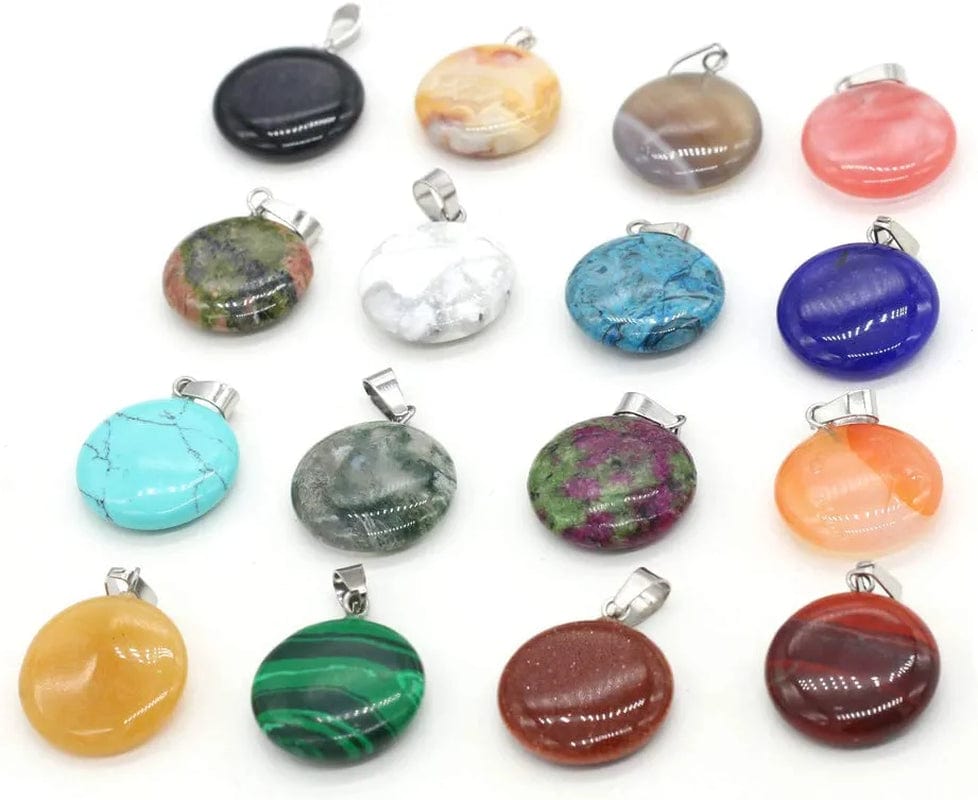 20PCS Natural Oblate Shape Mixed Color Gemstone Stone Pendants Charms Pendants for Necklace Bracelet Jewelry Making Mixed Color
