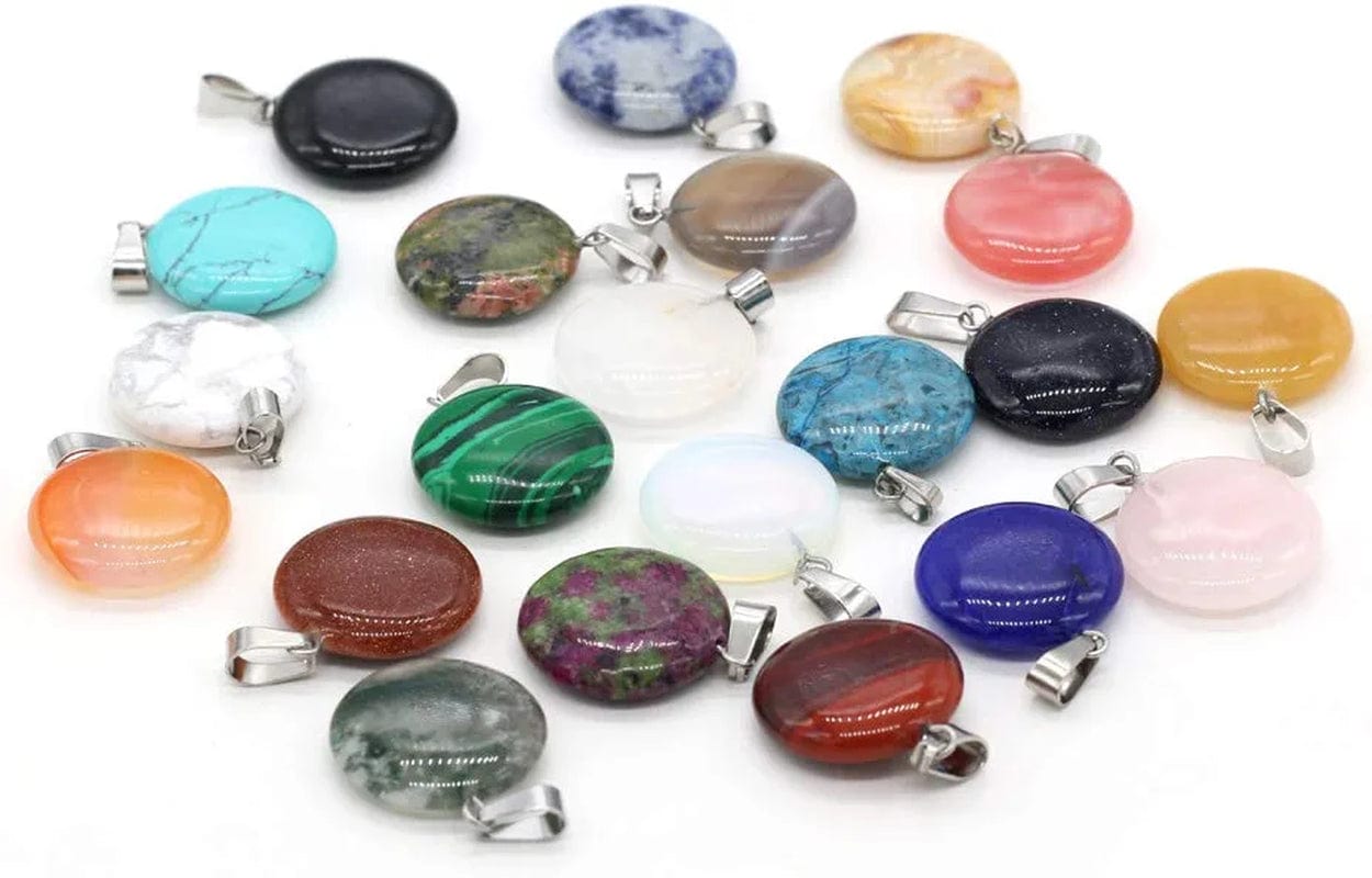 20PCS Natural Oblate Shape Mixed Color Gemstone Stone Pendants Charms Pendants for Necklace Bracelet Jewelry Making Mixed Color
