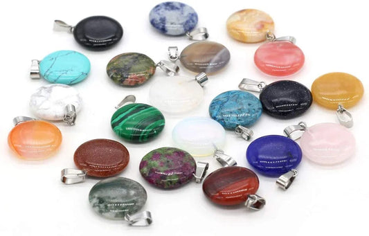 20PCS Natural Oblate Shape Mixed Color Gemstone Stone Pendants Charms Pendants for Necklace Bracelet Jewelry Making Mixed Color