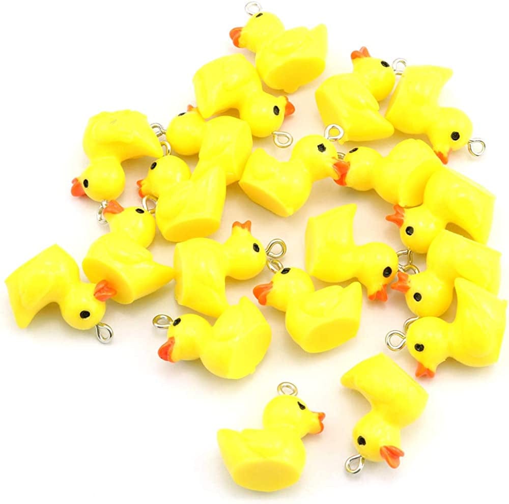 20Pcs Small Yellow Duck Pendants Cute Resin Duck Charms DIY Craft Decoration Accessories 2.2X1.9Cm