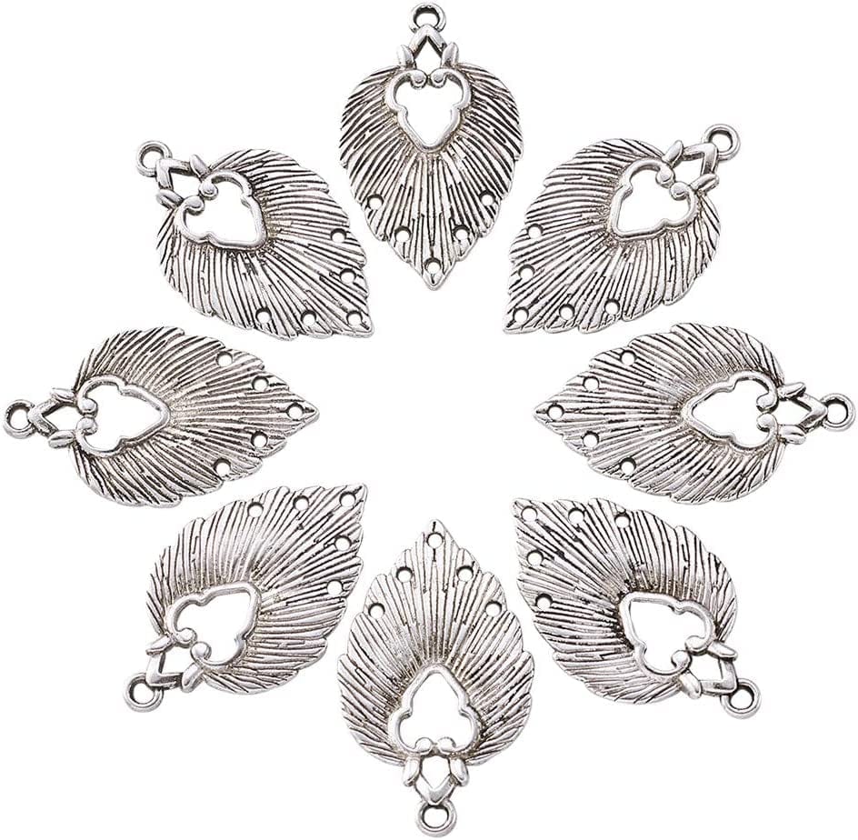 20Pcs Tibetan Silver Triangle Chandelier Component Links Charm Pendant Connectors with 3 Holes for Multi Layers Dangle Earring Bracelet Necklace Jewelry Making Antique Silver, Leaf