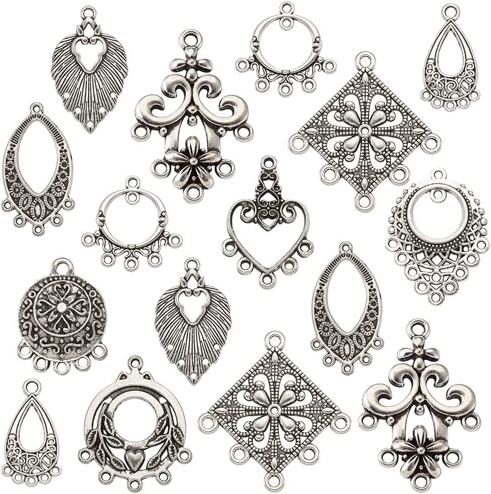 20Pcs Tibetan Silver Triangle Chandelier Component Links Charm Pendant Connectors with 3 Holes for Multi Layers Dangle Earring Bracelet Necklace Jewelry Making Antique Silver, Mixed Shapes