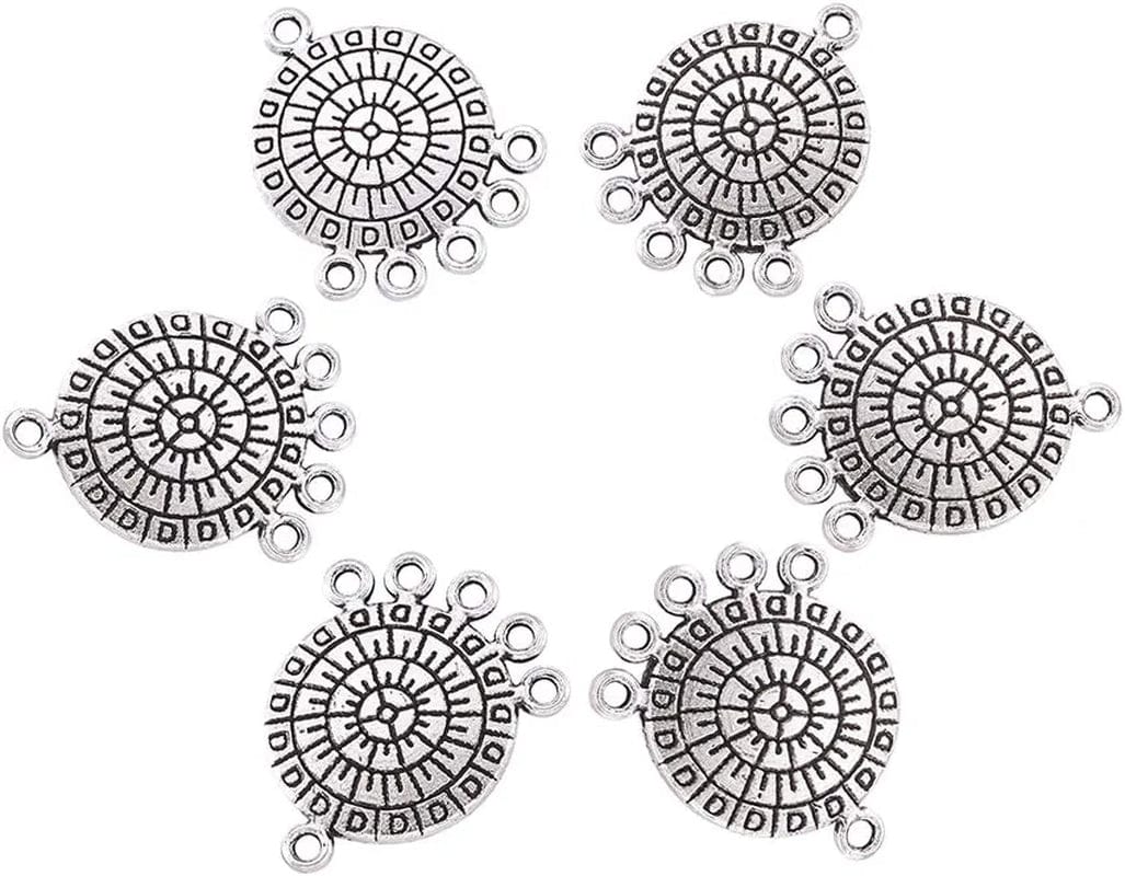 20Pcs Tibetan Silver Triangle Chandelier Component Links Charm Pendant Connectors with 3 Holes for Multi Layers Dangle Earring Bracelet Necklace Jewelry Making Antique Silver, Flat Round-2