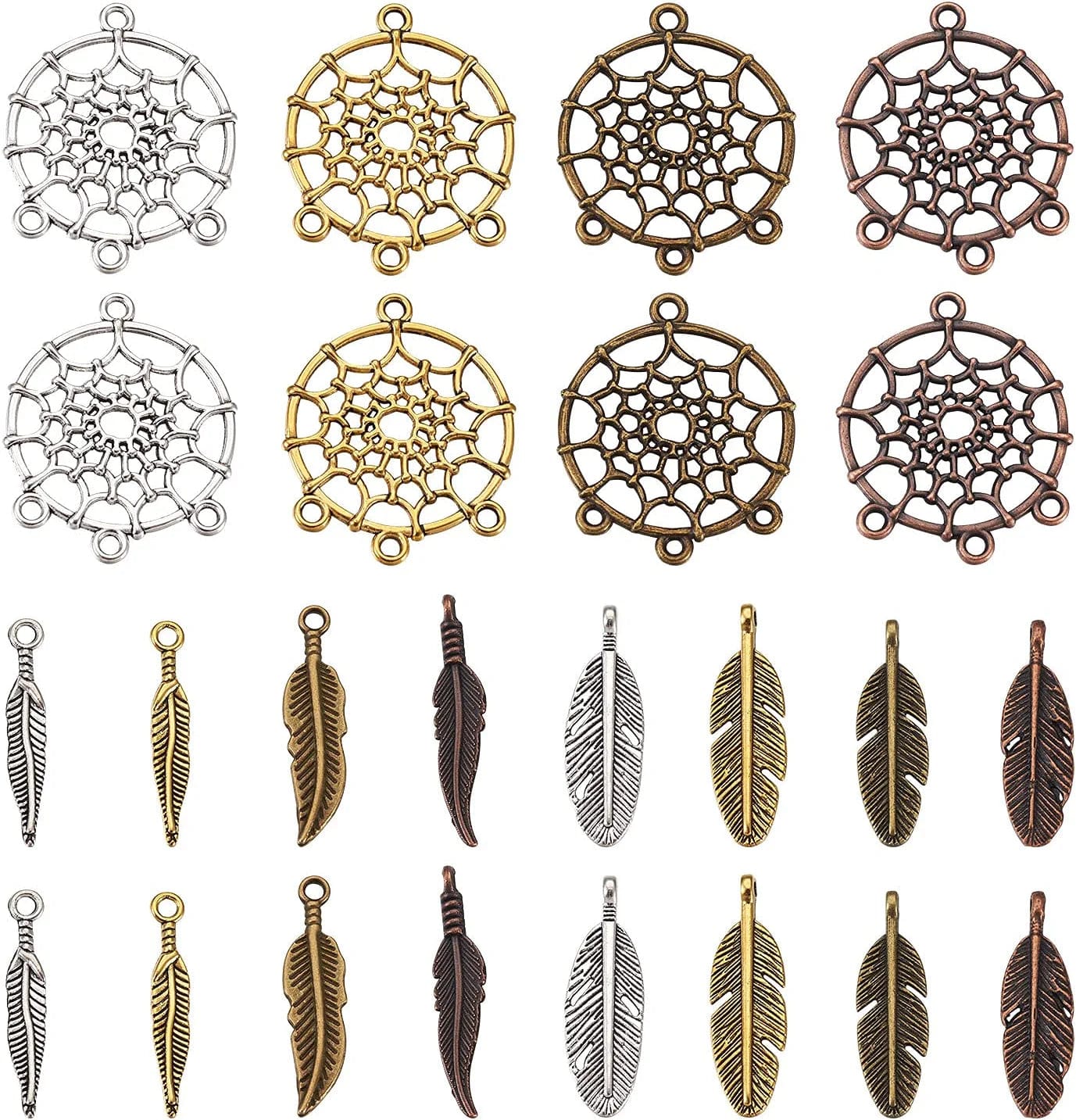 20Pcs Tibetan Silver Triangle Chandelier Component Links Charm Pendant Connectors with 3 Holes for Multi Layers Dangle Earring Bracelet Necklace Jewelry Making 4 Colors, Dream Catcher