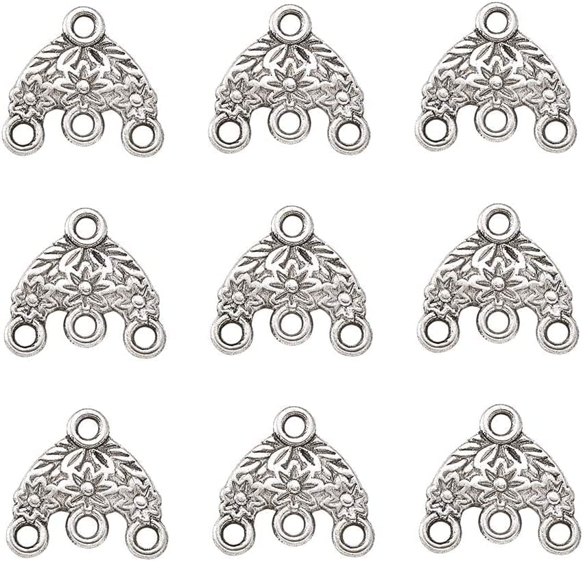 20Pcs Tibetan Silver Triangle Chandelier Component Links Charm Pendant Connectors with 3 Holes for Multi Layers Dangle Earring Bracelet Necklace Jewelry Making Antique Silver, Hat
