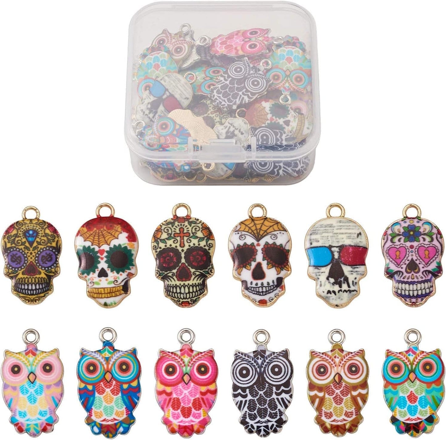 20Pcs Yin Yang Enamel Charm 21X18Mm Double Sided Enamel Yoga Meditation Dangle Charm Pendants for Earrings Necklace Bracelet Jewelry Making and Crafting Mixed Color#Owl & Skull