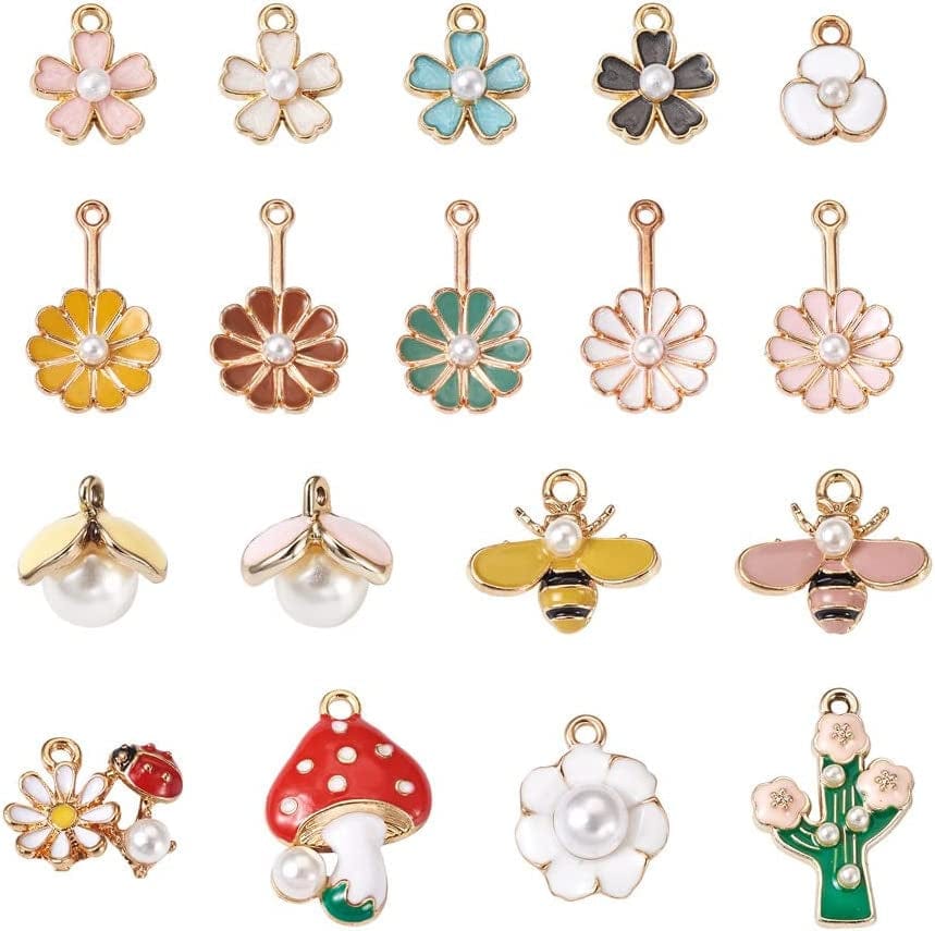 20Pcs Yin Yang Enamel Charm 21X18Mm Double Sided Enamel Yoga Meditation Dangle Charm Pendants for Earrings Necklace Bracelet Jewelry Making and Crafting 18 Styles# Flower & Bee