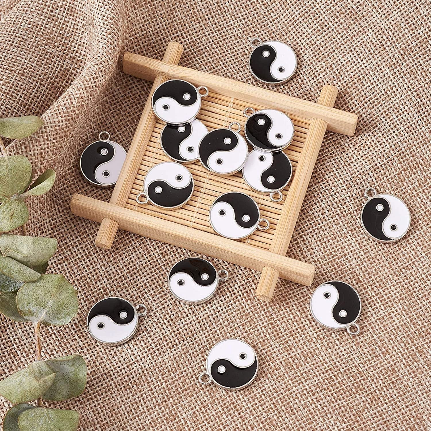20Pcs Yin Yang Enamel Charm 21X18Mm Double Sided Enamel Yoga Meditation Dangle Charm Pendants for Earrings Necklace Bracelet Jewelry Making and Crafting