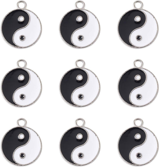 20Pcs Yin Yang Enamel Charm 21X18Mm Double Sided Enamel Yoga Meditation Dangle Charm Pendants for Earrings Necklace Bracelet Jewelry Making and Crafting White & Black#Trigram