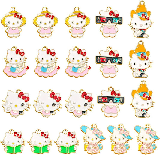 21 Pieces Enamel Cat Charms for Jewelry Making 7 Styles Cute Cat Charms Earring Necklace Bracelet Pendants Crafts