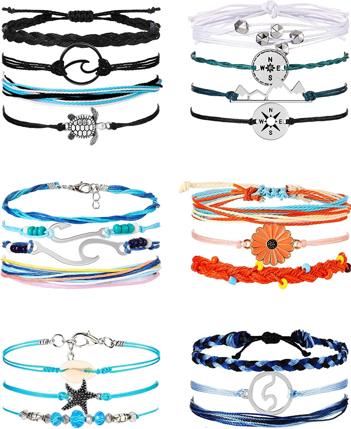 21 Pieces Surfer Wave Bracelet Ocean Wave Adjustable Waterproof Handmade Friendship Bracelet Summer Sunflower Bracelets Anklets Jewelry for Women Teen Girls Apparel & Accessories > Jewelry > Bracelets Hicarer Ocean Style